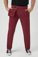 Men Coin Pouch Slim-Fit Pants in Burgundy, 31