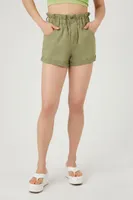 Women's Denim Paperbag Shorts in Olive Medium