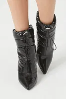 Women's Quilted Faux Patent Leather Booties in Black, 8