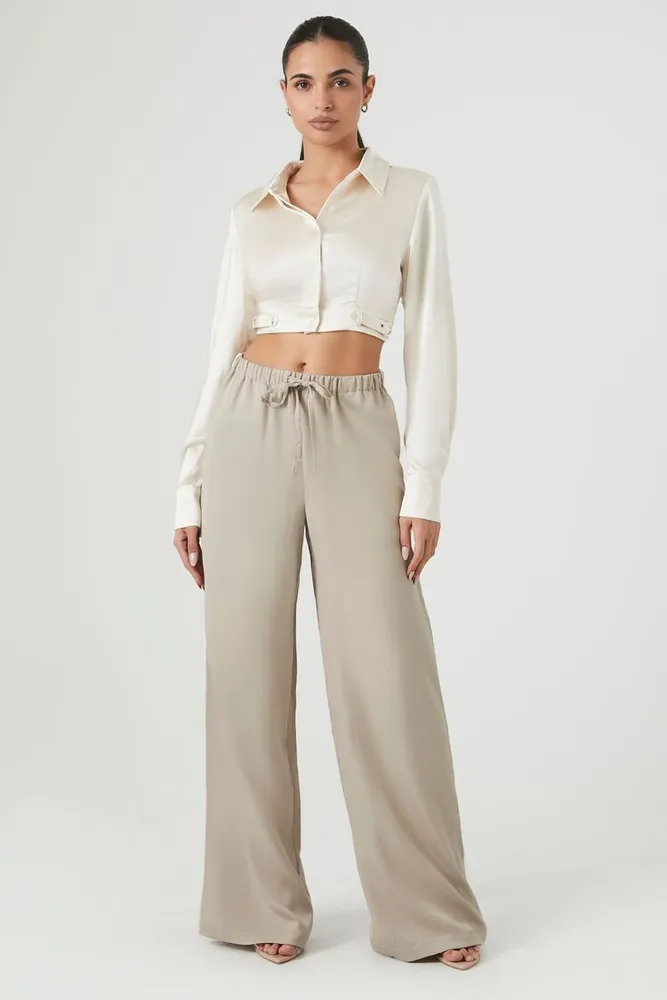 Women's Striped-Trim Wide-Leg Pants in Goat Small