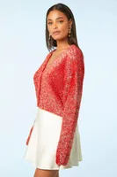 Women's Metallic Knit Crop Cardigan in Fiery Red Medium