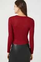 Women's Glitter Knit Cropped Sweater in Red Large