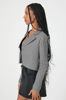 Women's Jacquard Checkered Cropped Blazer in Black/White Small