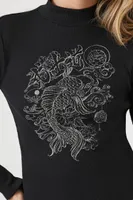 Women's Koi Fish Graphic Baby T-Shirt Black