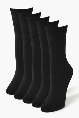 Ribbed-Trim Crew Socks in Black/Black