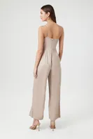 Women's Satin Asymmetrical Jumpsuit in Goat, XS