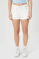 Women's Belted Retro High-Rise Denim Shorts Cream,