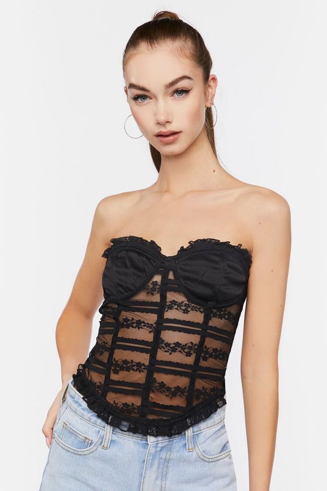 Forever 21 Women's Lace Sweetheart Corset Top in Black Medium