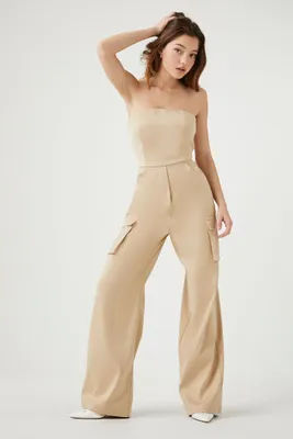 Women's Satin Strapless Cargo Jumpsuit