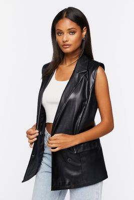 Women's Faux Leather Double-Breasted Vest in Black Medium