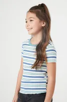 Girls Rib-Knit Striped T-Shirt (Kids) in Blue, 11/12