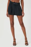 Women's Belted Twill High-Rise Shorts in Black Small