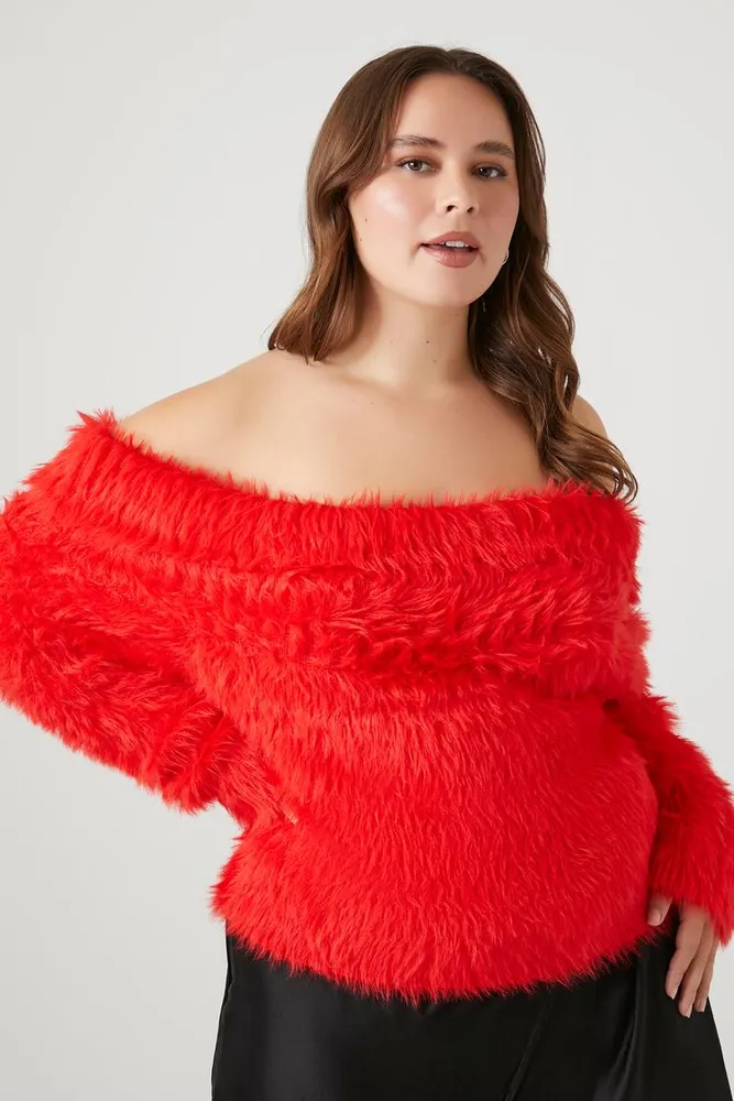 Women's Off-the-Shoulder Sweater in Fiery Red, 3X