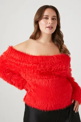 Women's Off-the-Shoulder Sweater in Fiery Red, 4X