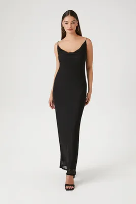 Women's Mesh Cowl Neck Maxi Dress in Black Large