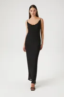 Women's Mesh Cowl Neck Maxi Dress in Black Large