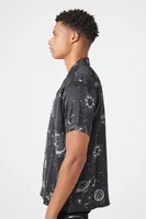 Men Satin Constellation Graphic Shirt in Black Small