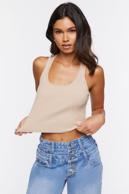 Women's Ribbed Knit Racerback Crop Top Ash Brown