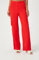 Women's Chiffon Cargo Straight-Leg Pants in Fiery Red, XS