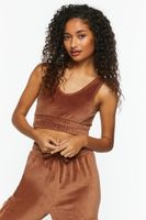 Women's Velour Cropped Tank Top in Brown Medium