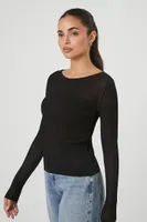 Women's Fitted Ribbed Knit Sweater Top in Black Medium