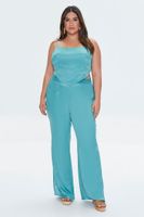 Women's Satin Wide-Leg Pants in Juniper, 0X