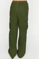 Women's High-Rise Contrast-Trim Cargo Pants in Olive Medium