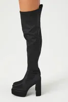 Women's Faux Leather Over-the-Knee Platform Boots in Black, 7