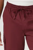 Men Drawstring Cargo Joggers in Burgundy, XXL