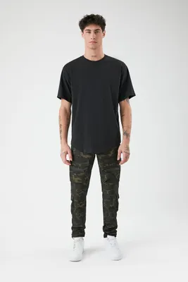 Men Camo Print Drawstring Joggers in Olive, XL