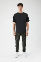 Men Camo Print Drawstring Joggers in Olive Small