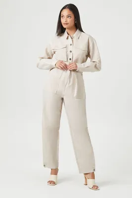 Women's Belted Button-Up Coveralls in Birch, XXL