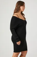 Women's Open-Shoulder Mini Sweater Dress