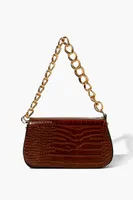 Women's Faux Croc Leather Shoulder Bag in Brown