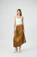 Women's Pleated Satin Maxi Skirt in Cigar Small