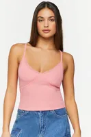 Women's Lace-Trim Cropped Cami in Flamingo Pink Medium