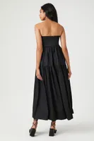 Women's Poplin Pintucked Strapless Midi Dress in Black Medium