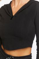 Women's Active Hooded Half-Zip Crop Top in Black Medium