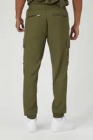 Men Zippered Mid-Rise Cargo Joggers in Olive, 32