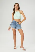 Women's Open-Back Halter Crop Top in Mint, XL