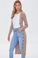 Women's Ribbed Longline Cardigan Sweater in Taupe Small