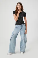 Women's Ribbed Acid Wash Cropped T-Shirt