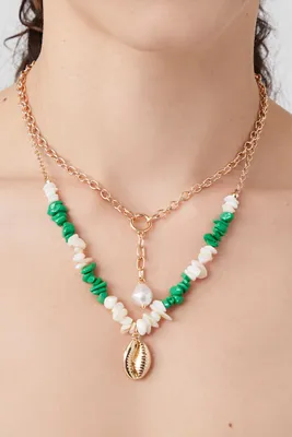 Women's Layered Seashell Necklace in Gold/Green