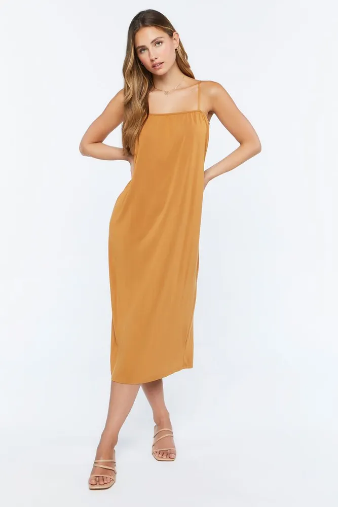 Women's Cutout Midi Cami Dress in Brown Sugar Large