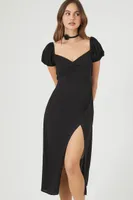 Women's Sweetheart Lace-Up Midi Dress in Black Medium