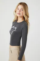 Women's Faded Love Graphic Top in Charcoal Large