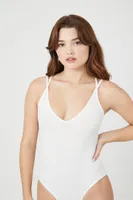 Women's Plunging Strappy Bodysuit in White Large