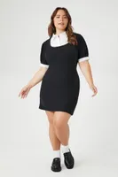 Women's Combo Sweater Shirt Mini Dress in Black/White, 4X