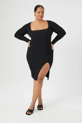 Women's Mini Sweater Dress in Black, 2X