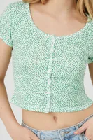 Women's Ditsy Floral Button-Front Crop Top